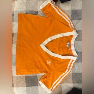 Adidas Women's Orange and White V-Neck Blouse
